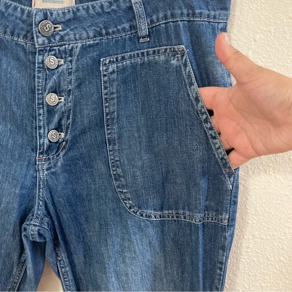 Sundance Jolienne Women’s Demin Joggers Cargo Button Blue Cotton Relaxed Sz 12 - Picture 6 of 16